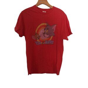 Tom and Jerry T-Shirt Cartoon Graphic Print Crew Neck Mens Size Medium Red EUC
